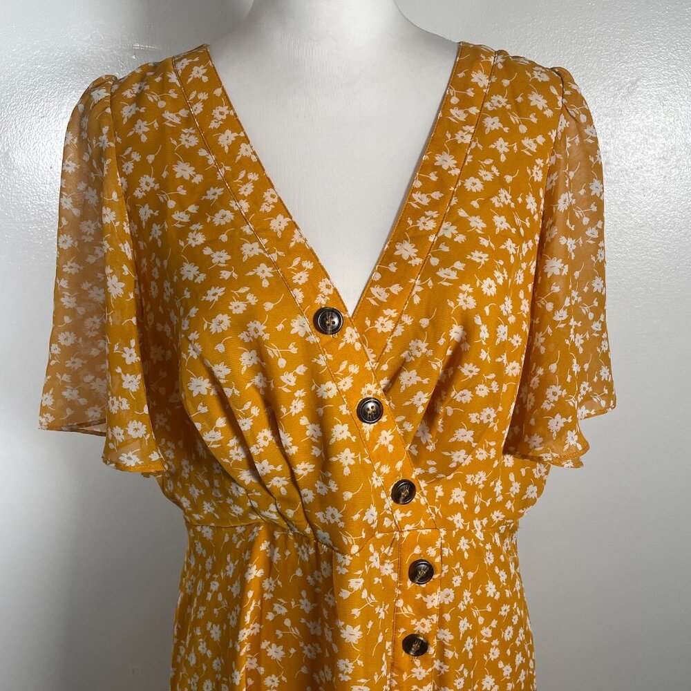 Lulus Midi Dress Women's XL Yellow Floral Print After Bloom Delight Button Front - Picture 3 of 15